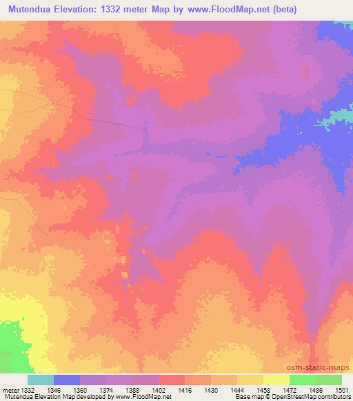 Mutendua,Angola Elevation Map