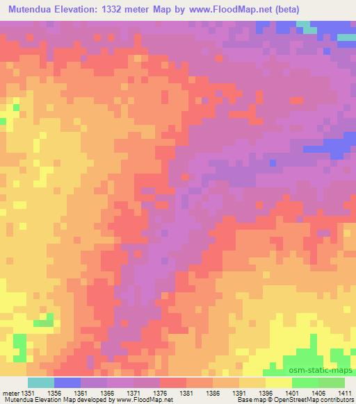 Mutendua,Angola Elevation Map