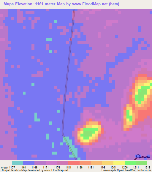 Mupa,Angola Elevation Map