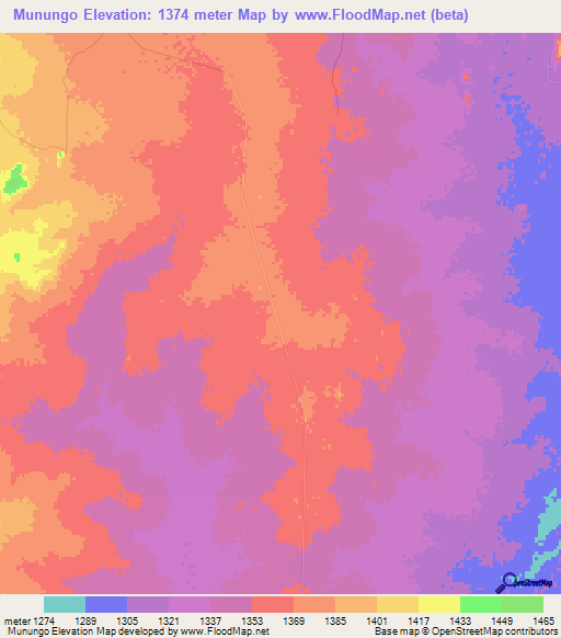 Munungo,Angola Elevation Map