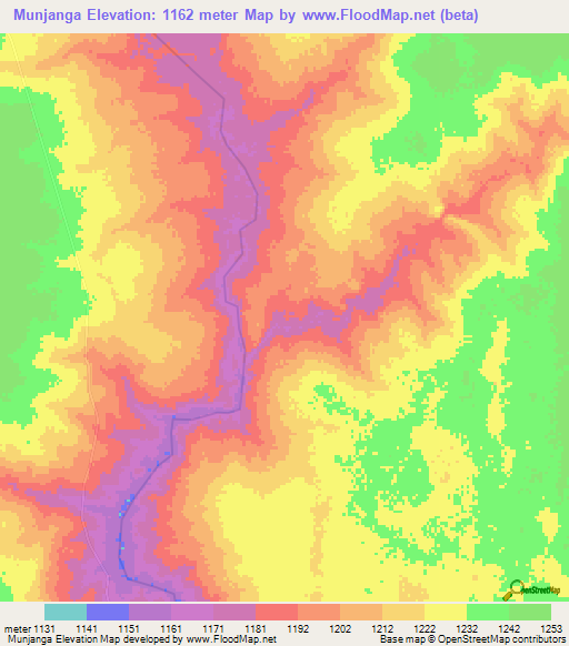 Munjanga,Angola Elevation Map