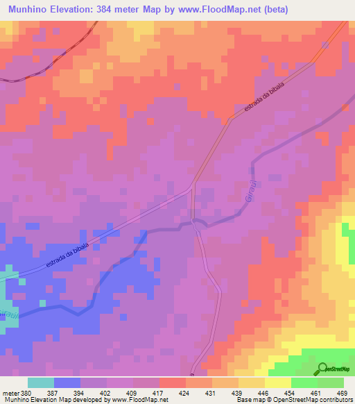 Munhino,Angola Elevation Map