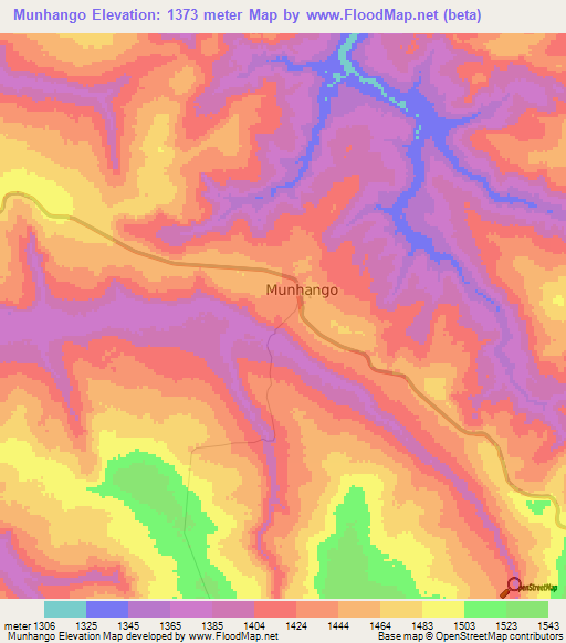 Munhango,Angola Elevation Map