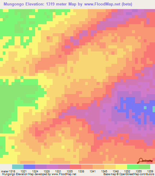Mungongo,Angola Elevation Map