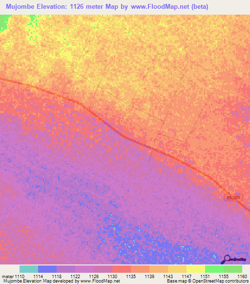 Mujombe,Angola Elevation Map