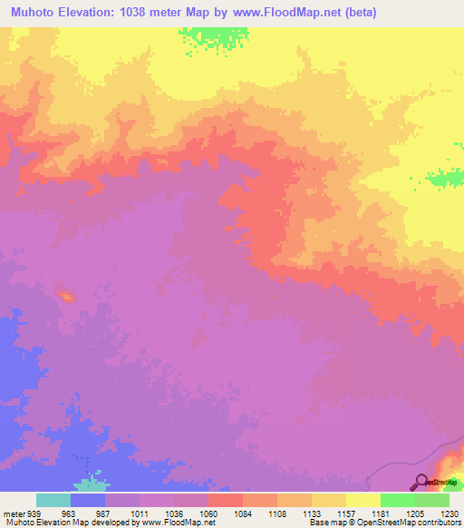 Muhoto,Angola Elevation Map