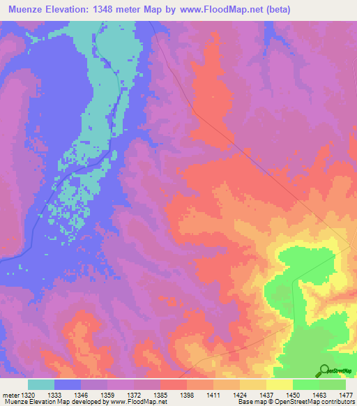 Muenze,Angola Elevation Map
