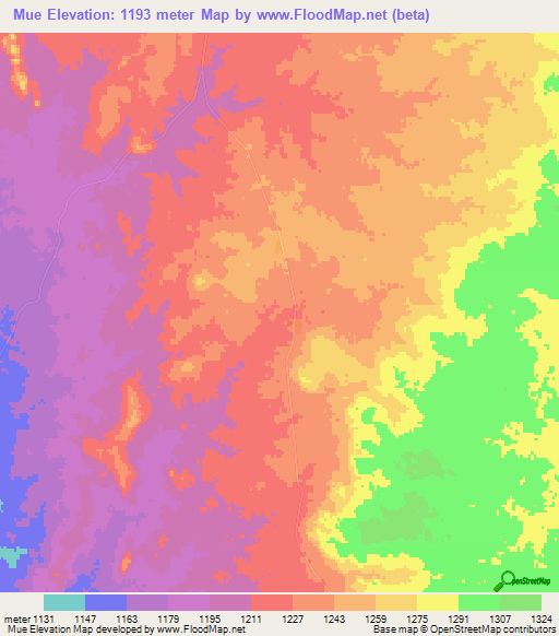 Mue,Angola Elevation Map