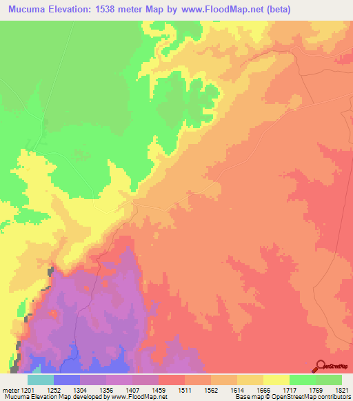 Mucuma,Angola Elevation Map