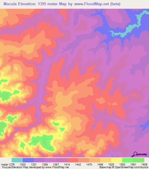 Mucula,Angola Elevation Map