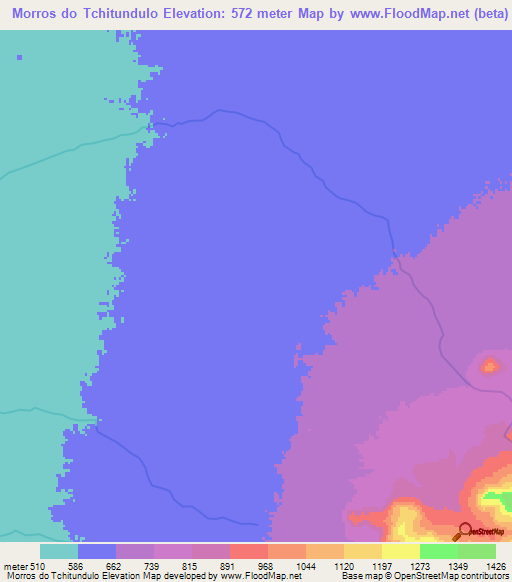 Morros do Tchitundulo,Angola Elevation Map