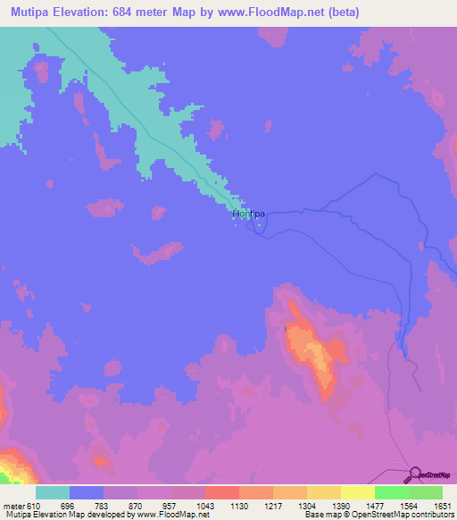 Mutipa,Angola Elevation Map