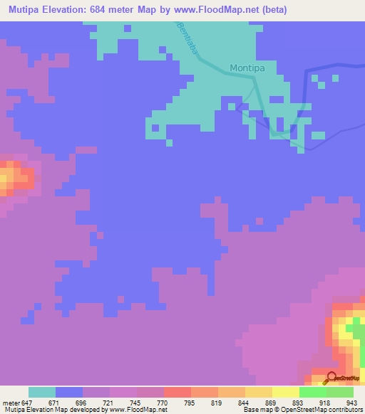Mutipa,Angola Elevation Map