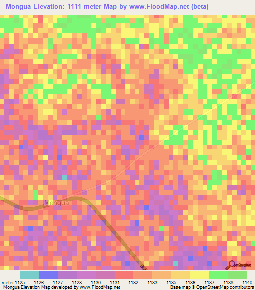 Mongua,Angola Elevation Map