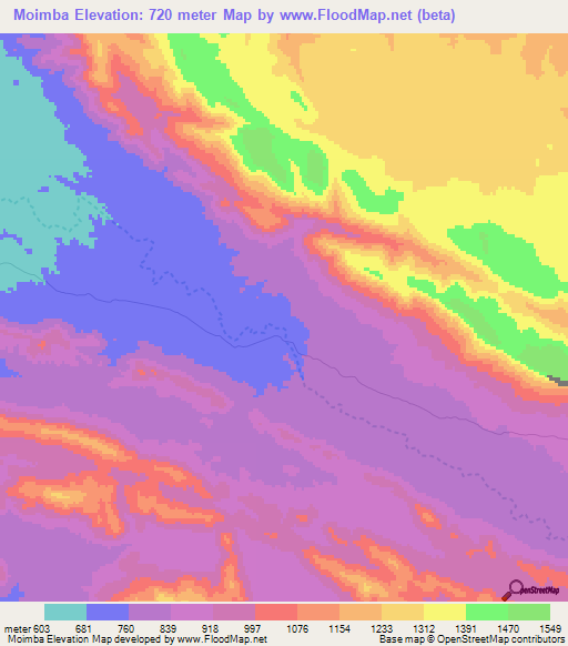 Moimba,Angola Elevation Map