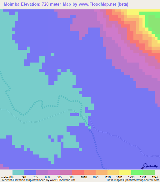 Moimba,Angola Elevation Map