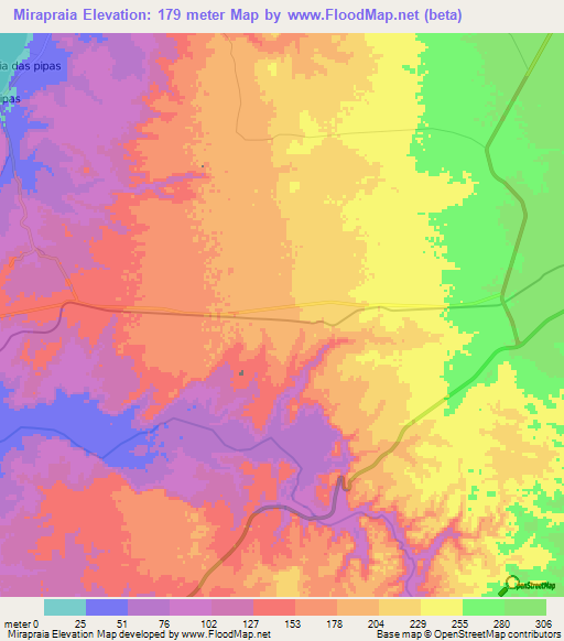Mirapraia,Angola Elevation Map