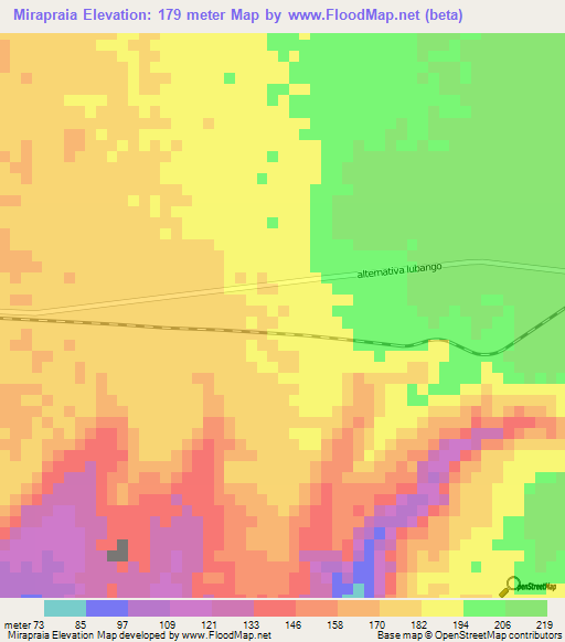 Mirapraia,Angola Elevation Map