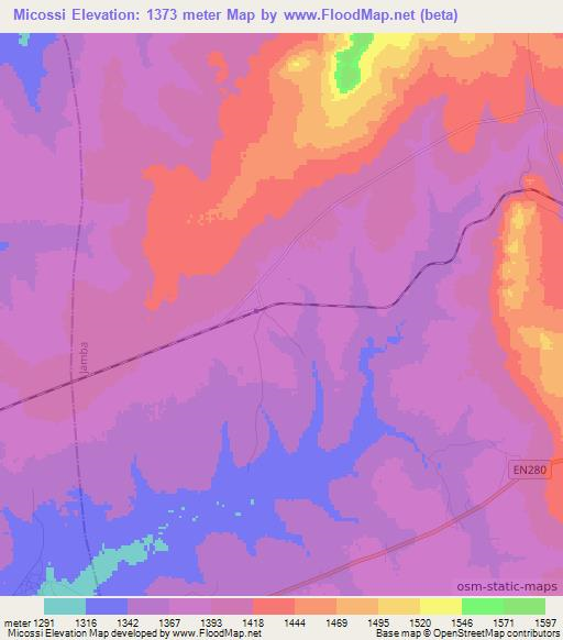 Micossi,Angola Elevation Map