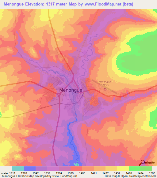 Menongue,Angola Elevation Map