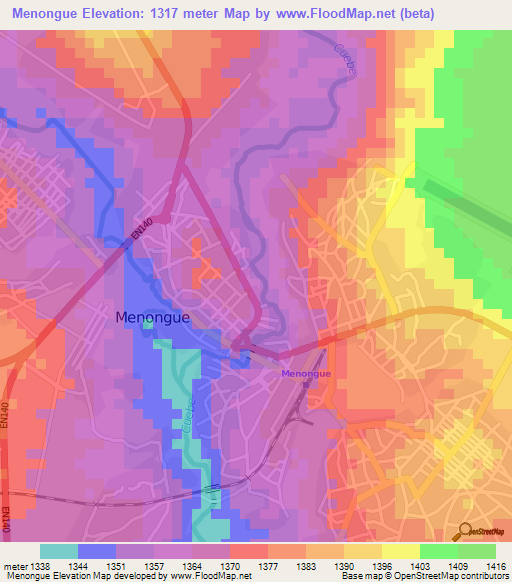 Menongue,Angola Elevation Map
