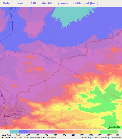 Hidenu,Ethiopia Elevation Map