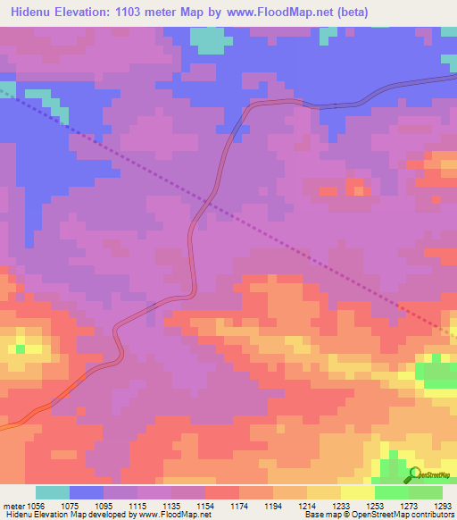 Hidenu,Ethiopia Elevation Map