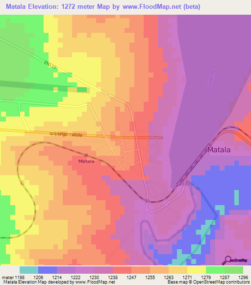 Matala,Angola Elevation Map