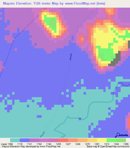 Maputo,Angola Elevation Map