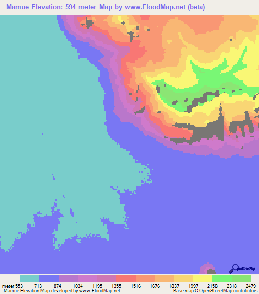 Mamue,Angola Elevation Map
