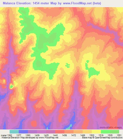 Malanca,Angola Elevation Map