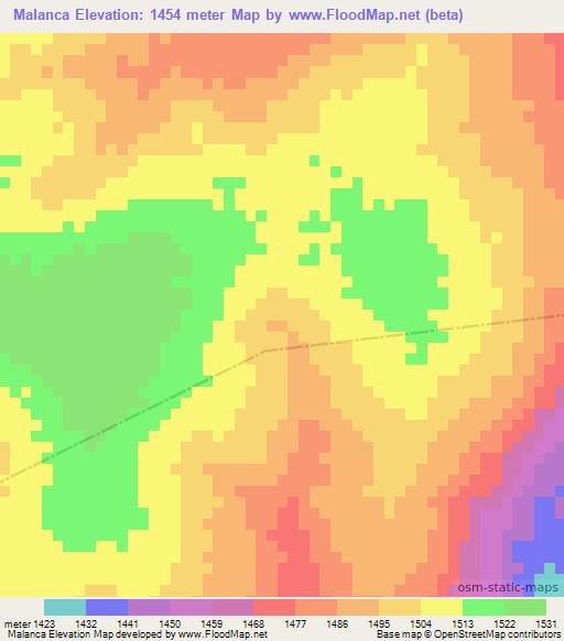 Malanca,Angola Elevation Map