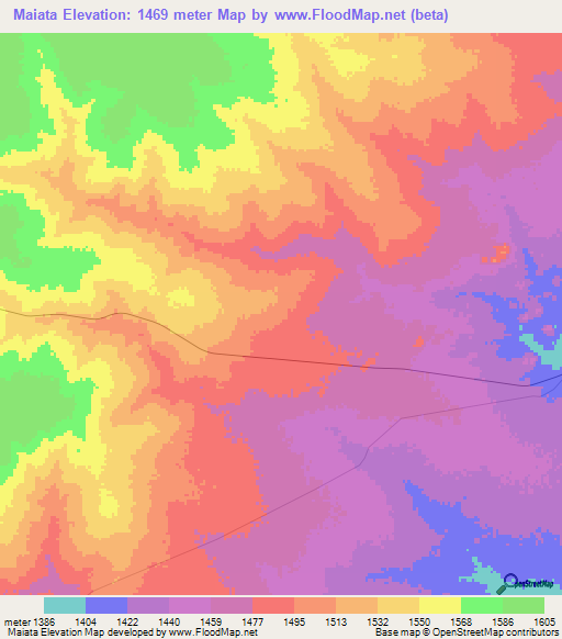 Maiata,Angola Elevation Map