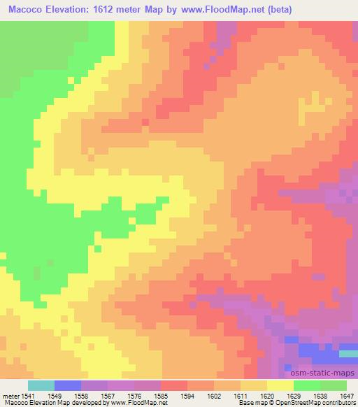 Macoco,Angola Elevation Map