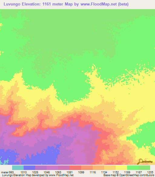 Luvungo,Angola Elevation Map