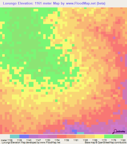 Luvungo,Angola Elevation Map