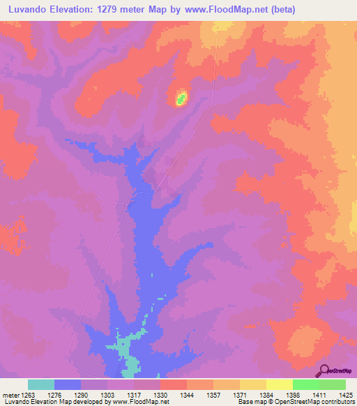 Luvando,Angola Elevation Map
