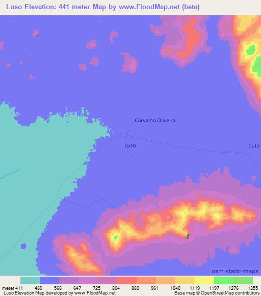 Luso,Angola Elevation Map