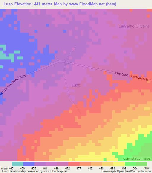 Luso,Angola Elevation Map