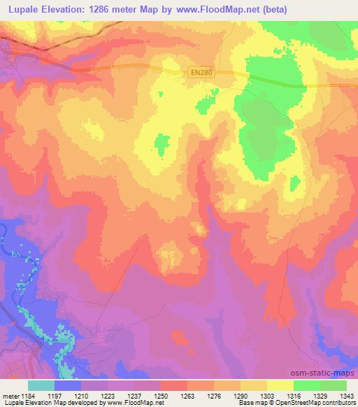 Lupale,Angola Elevation Map