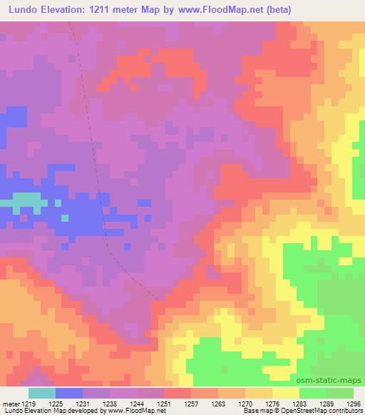 Lundo,Angola Elevation Map
