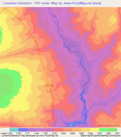 Lumanha,Angola Elevation Map