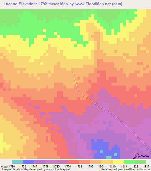 Lueque,Angola Elevation Map