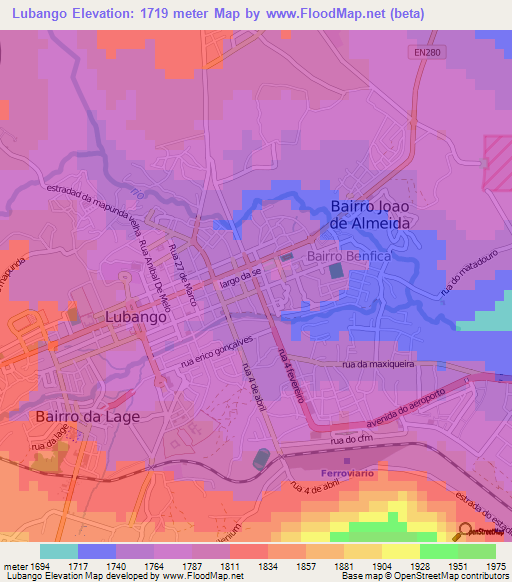 Lubango,Angola Elevation Map