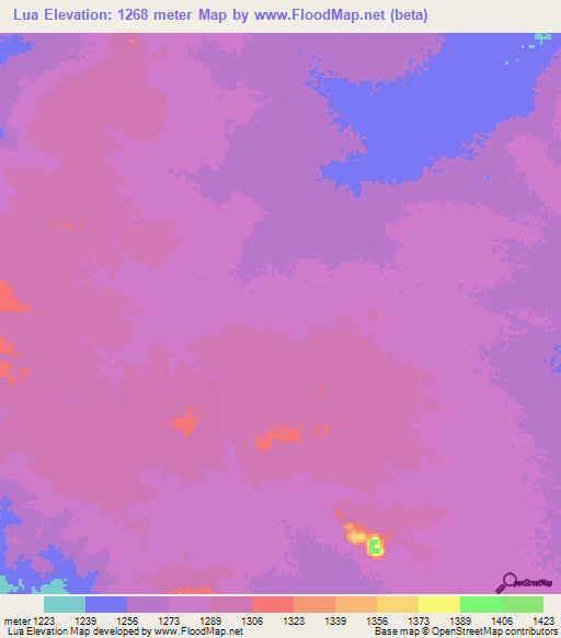 Lua,Angola Elevation Map