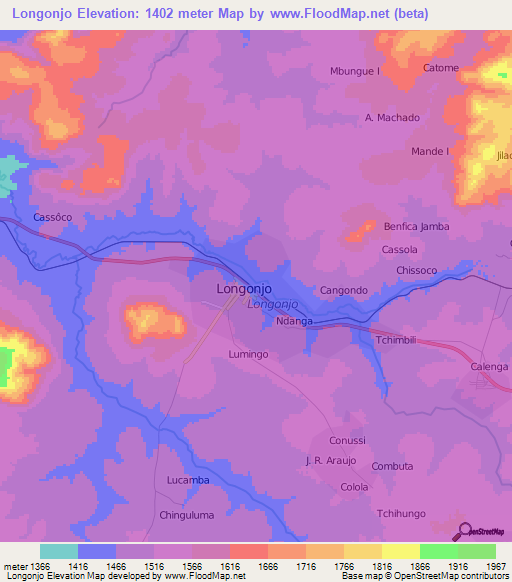 Longonjo,Angola Elevation Map