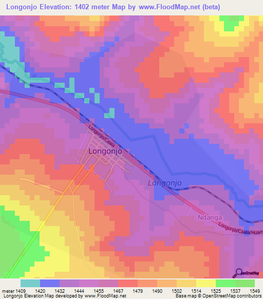 Longonjo,Angola Elevation Map