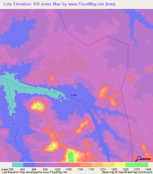 Lola,Angola Elevation Map