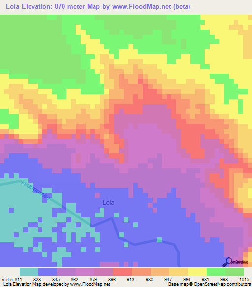 Lola,Angola Elevation Map