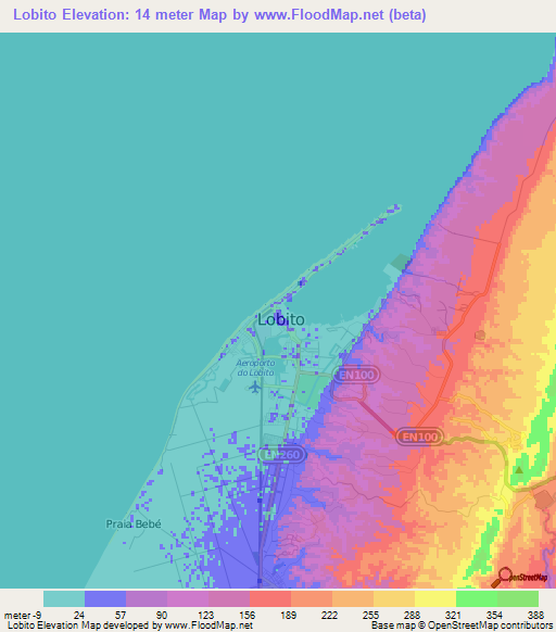 Lobito,Angola Elevation Map